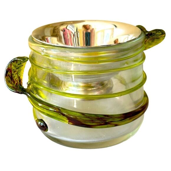 Hand Blown Caged Glass Silver Chalice Bowl Candy Treats Nuts Fancy 2 Piece Set - Picture 3 of 9